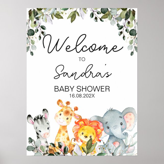 Safari Animaux avec Affiche de bienvenue Baby show (Devant)