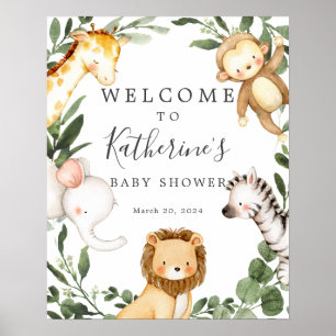 Safari Animaux Baby shower Affiche de bienvenue
