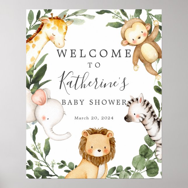 Safari Animaux Baby shower Affiche de bienvenue (Devant)