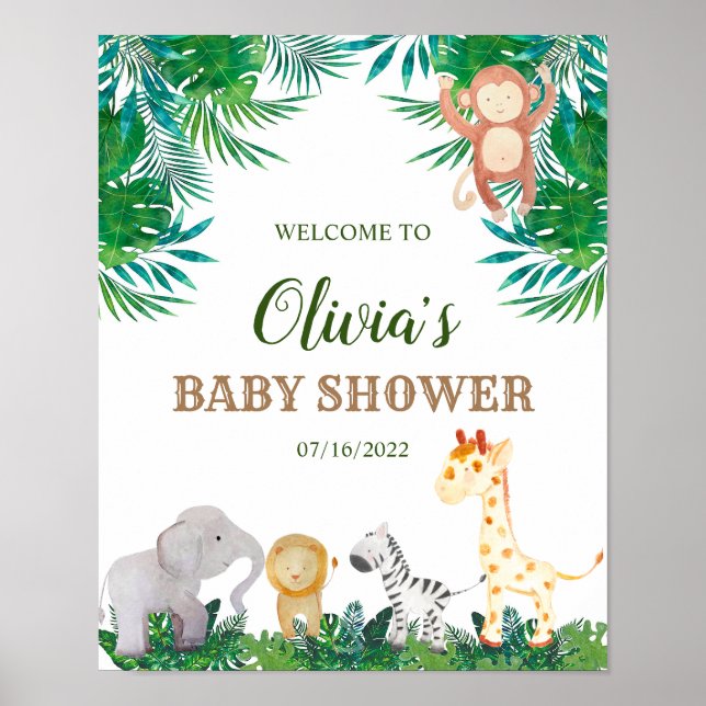 Safari Animaux Baby shower Affiche de bienvenue (Devant)