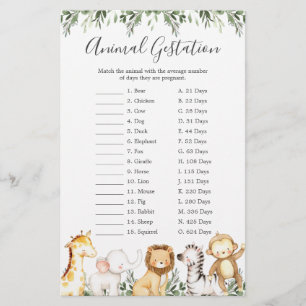 Safari Animaux Baby shower Animal Gestation Jeu
