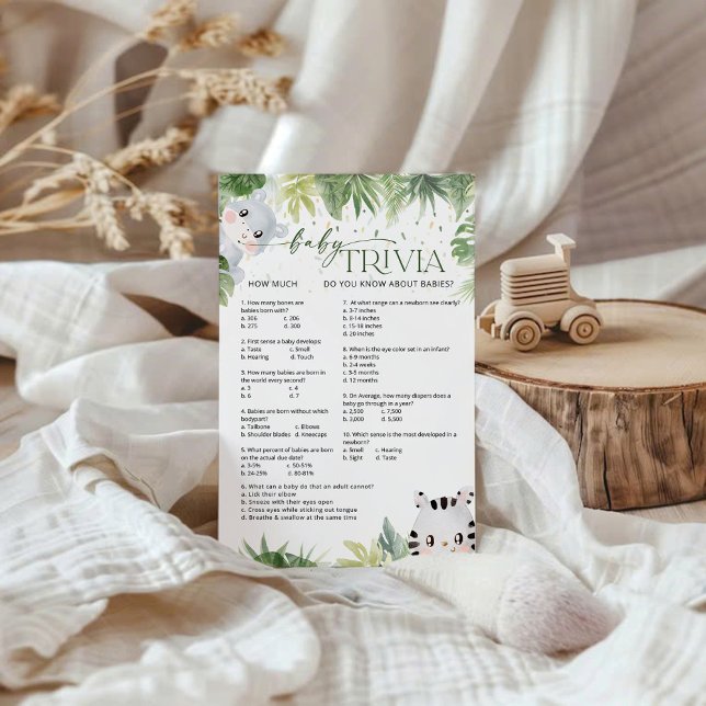 Safari Animaux Baby shower bébé Trivia Game Card (Créateur téléchargé)