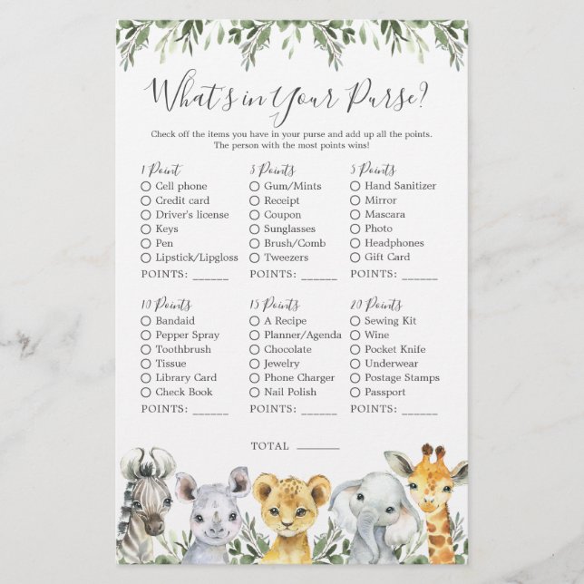 Safari Animaux Baby shower Ce qui est dans votre s (Devant)