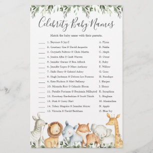 Safari Animaux Baby shower célébrité Noms de bébé