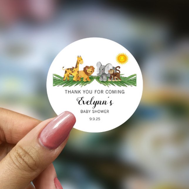 Safari Animaux Baby shower Classic Round Sticker (Créateur téléchargé)
