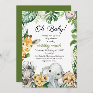 Safari Animaux Baby shower de verdure Invitation