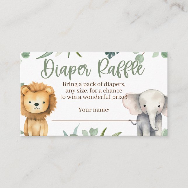 Safari Animaux Baby shower Déchets Carte Raffle (Devant)