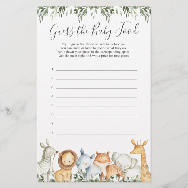 Safari Animaux Baby shower Devinez La Nourriture P (Devant)