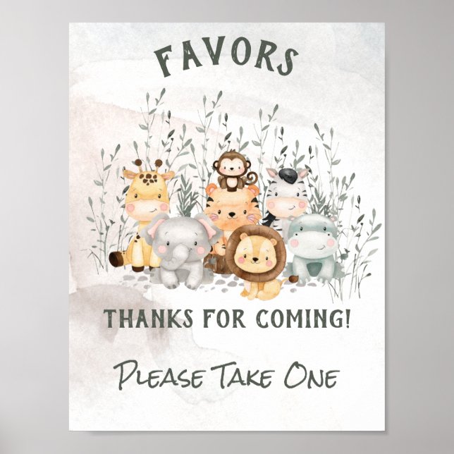 Safari Animaux Baby shower Favoriser Poster (Devant)