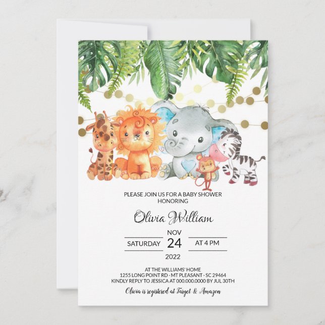 Safari Animaux Baby shower Invitation (Devant)