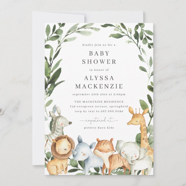 Safari Animaux Baby shower Invitation (Devant)