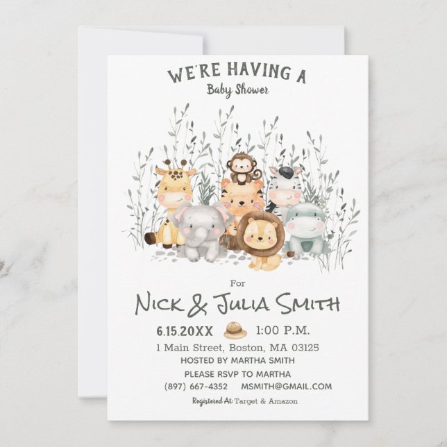 Safari Animaux Baby shower Invitation (Devant)