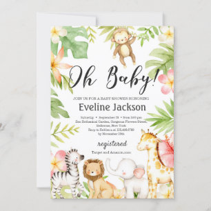 Safari Animaux Baby shower Invitation Verdure