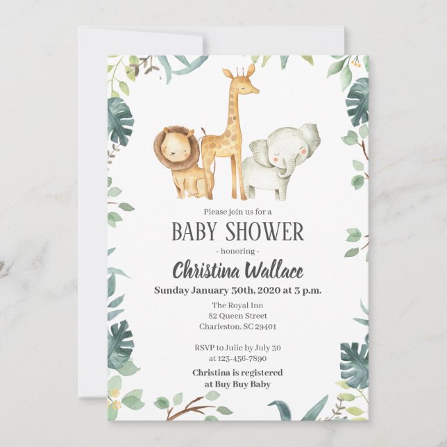 Safari Animaux Baby Shower Invitations (Devant)