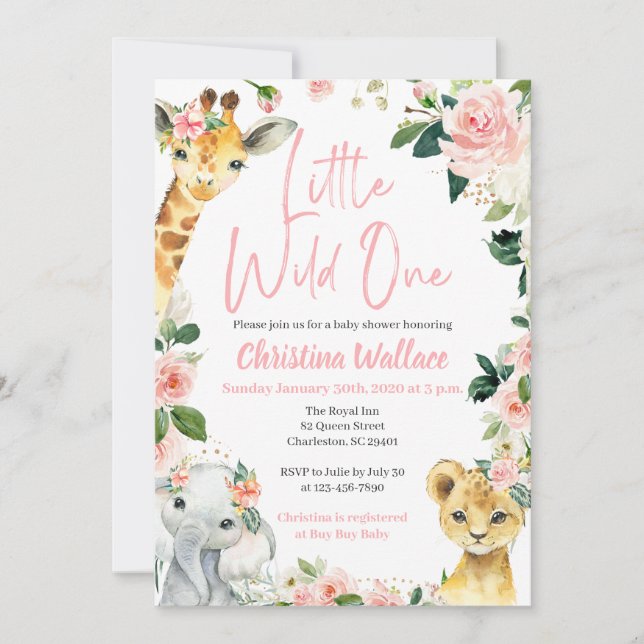 Safari Animaux Baby Shower Invitations pour les fi (Devant)