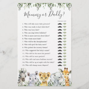 Safari Animaux Baby shower maman ou papa jeu