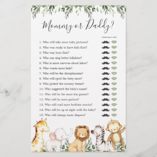 Safari Animaux Baby shower maman ou papa jeu