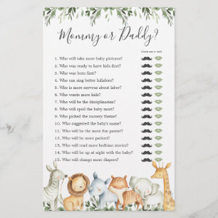 Safari Animaux Baby shower maman ou papa jeu