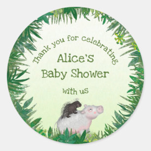 Safari animaux baby shower merci autocollants rond
