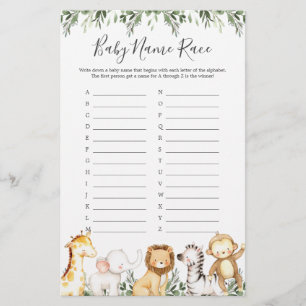 Safari Animaux Baby shower Nom de course Jeu