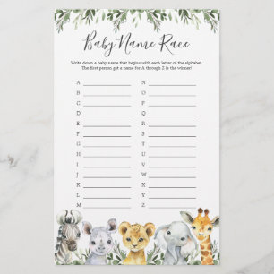 Safari Animaux Baby shower Nom de course Jeu