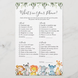 Safari Animaux Baby shower Qu'est-ce que votre tél