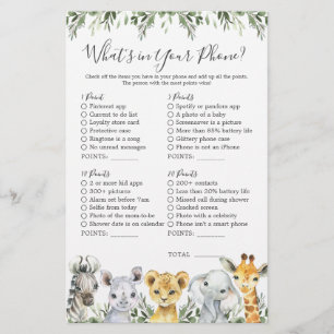 Safari Animaux Baby shower Qu'est-ce que votre tél