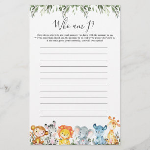 Safari Animaux Baby shower Qui Suis-Je Jeu