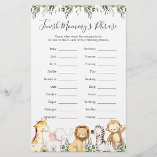 Safari Animaux Baby shower Terminer la phrase de m
