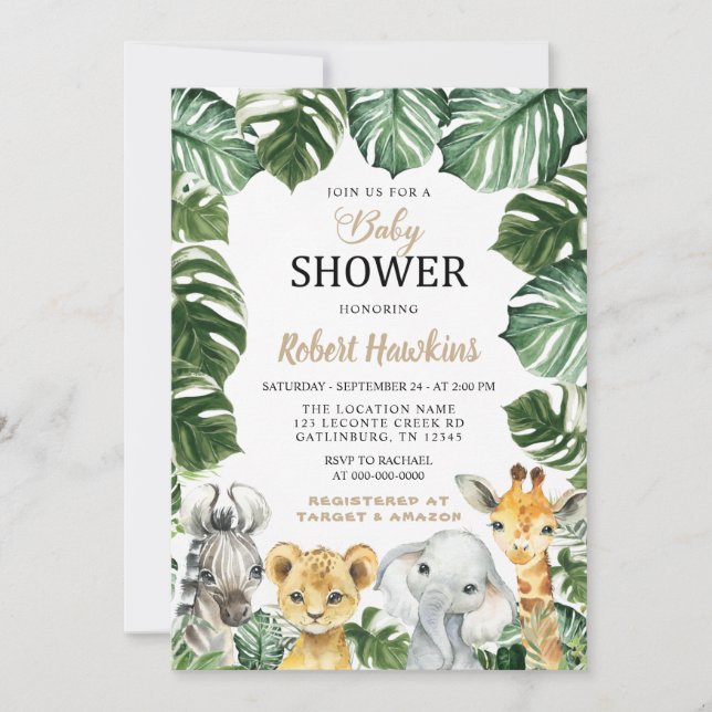 Safari Animaux Boy Baby shower Invitation (Devant)