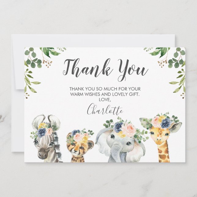 Safari Animaux Carte de remerciements Baby shower (Devant)