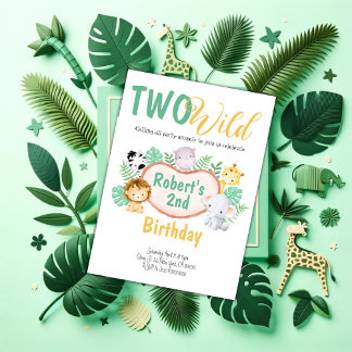 Safari animaux Deux Wild Birthday Invitation