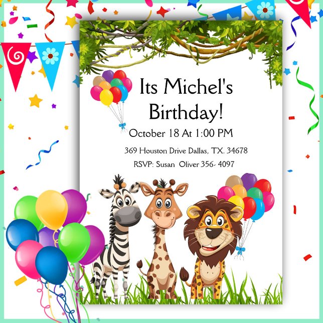Safari Animaux En Forêt Anniversaire Invitation (Créateur téléchargé)