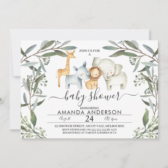 Safari Animaux Foliage Baby shower Invitation (Devant)