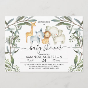 Safari Animaux Foliage Baby shower Invitation
