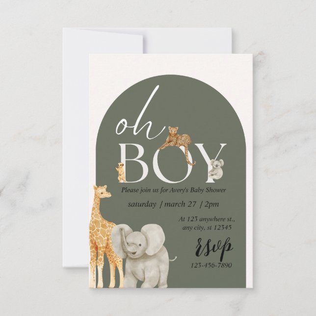 Safari Animaux Garçon Baby shower Invitation Oh Ga (Devant)