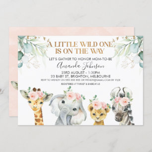 Safari Animaux Gold Foliage Baby shower Invitation