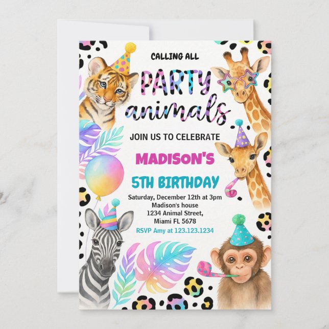 Safari Animaux Invitation Anniversaire (Devant)