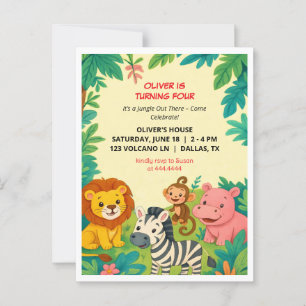 Safari Animaux Invitation Anniversaire Carte posta