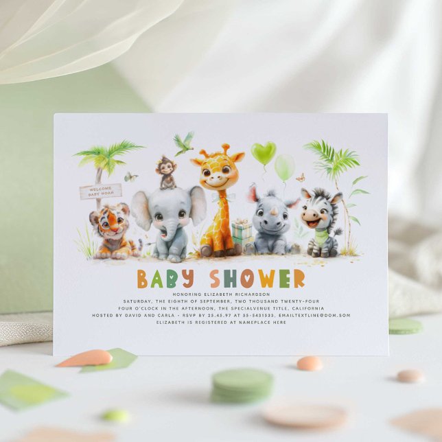 Safari Animaux Jungle Baby shower Invitation (Little Animals Safari Baby Shower Invitations)