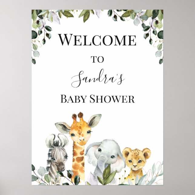 Safari Animaux Lion Baby shower Affiche de bienven (Devant)