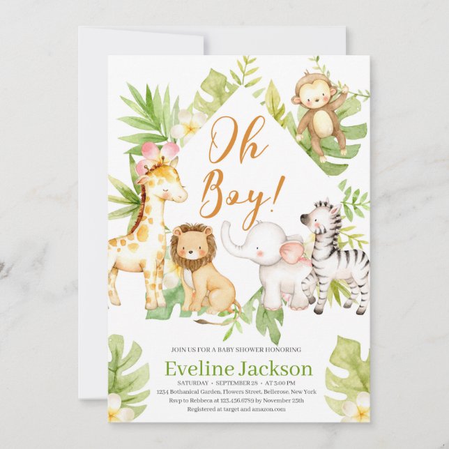 Safari Animaux Oh Boy Baby shower invitation Green (Devant)
