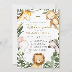 Safari Animaux Première communion Invitation