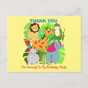Safari Animaux Theme Enfants Merci Carte postale
