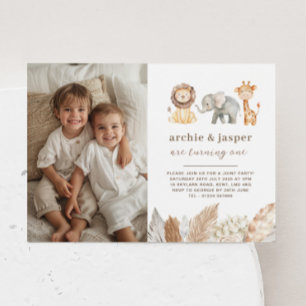 Safari Animaux Twins Paysage Photo Invitation