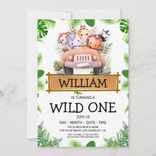 Safari Animaux Wild Un Anniversaire Invitation