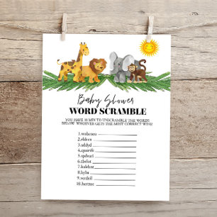 Safari Animaux Word Scrumble Baby shower Jeu