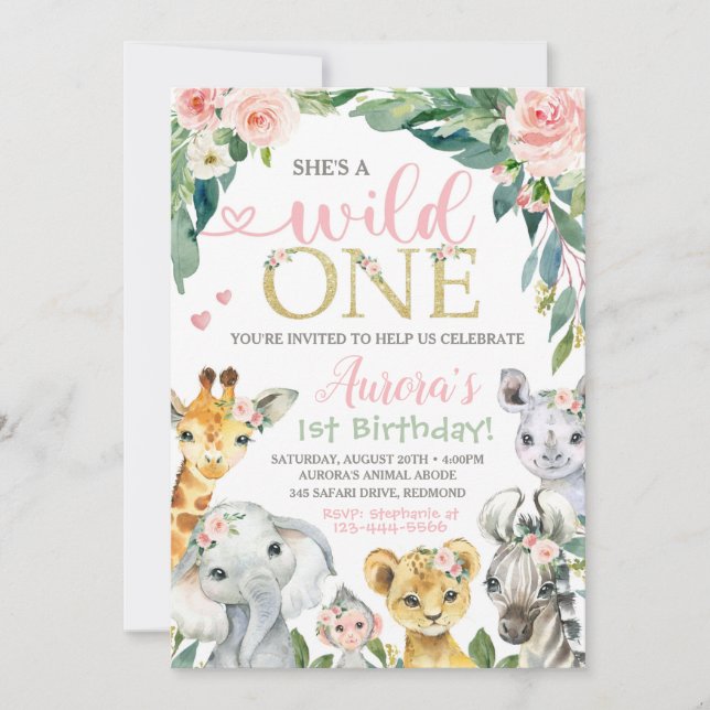 Safari Annithday Invitation Wild One Invitation (Devant)