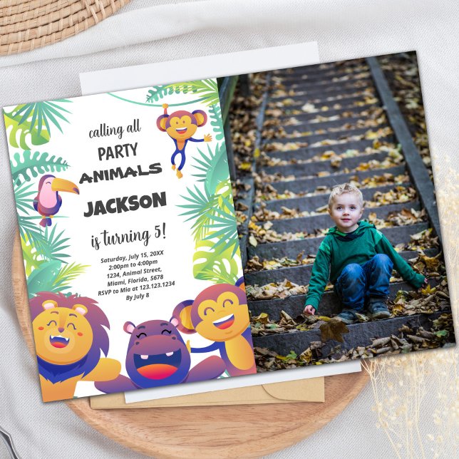 Safari Anniversaire Invitation avec photo (Safari Birthday Invitations with photo)