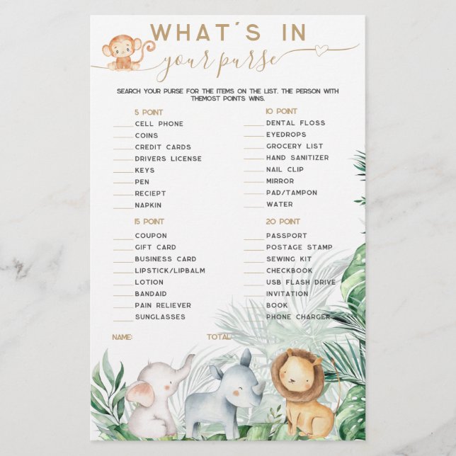 Safari Baby Animal What's In Your Purse game (Devant)